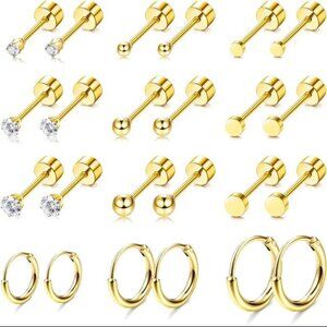 Small Tiny Stud Flat Back Earring Hypoallergenic Gold Studs 14K Stainless Steel